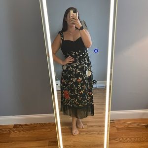 Anthropologie cap sleeve floral fringe dress size 14